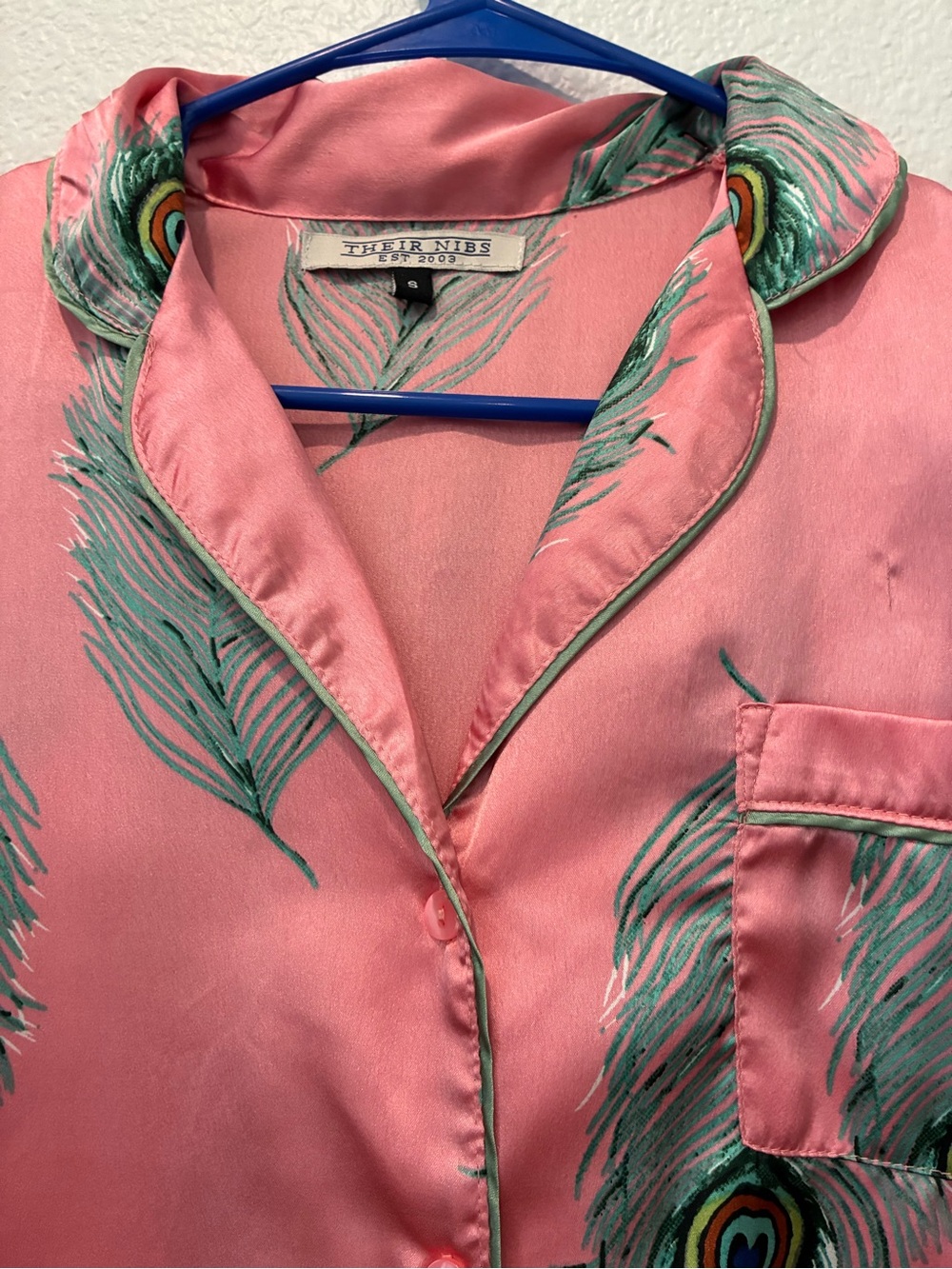 Pink Peacock Feather Short-Sleeve Pajama Set size small